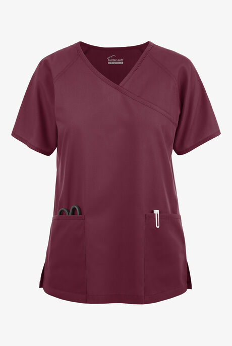 Butter-Soft Originals Women's 3-Pocket Mock Wrap Raglan Sleeve Scrub Top