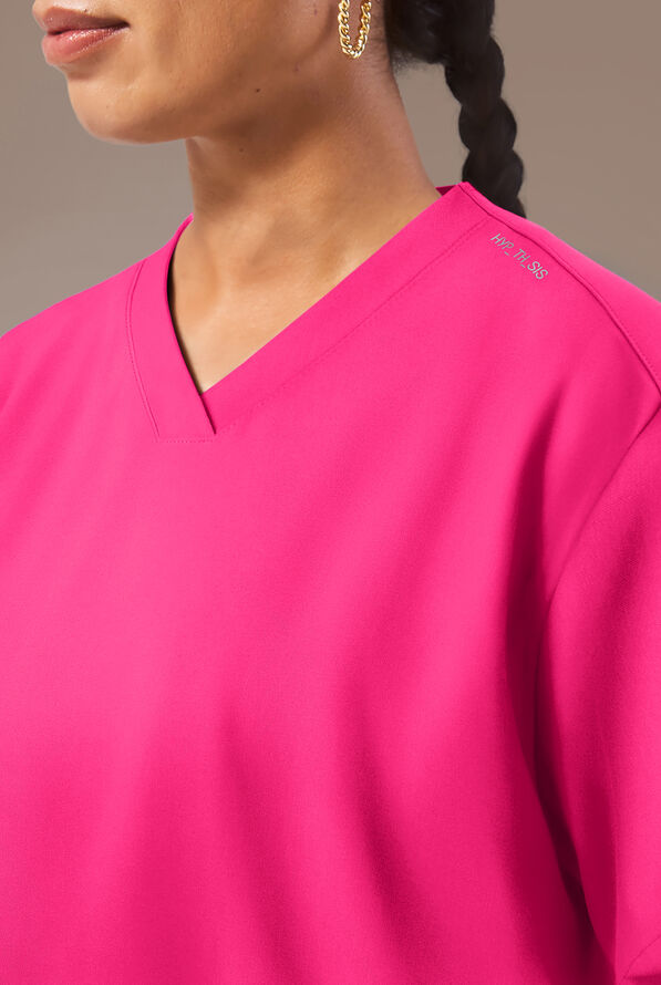 Hypothesis Beta V-Shell Women's 2-Pocket Relaxed Fit Tunic Scrub Top - Reactive Pink - 4