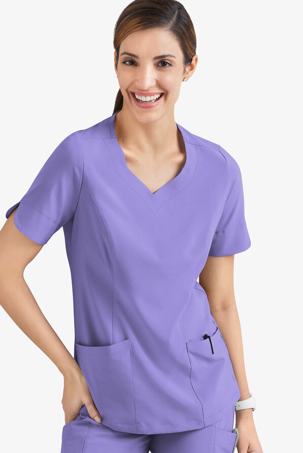 Easy STRETCH Aisha Women's 2-Pocket Sweetheart Neckline Scrub Top - Blueberry Crush - 5