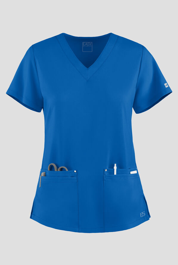 Blusa médica Easy STRETCH Lina con cuello en V ingleteado y 4 bolsillos para mujer - Royal - 1