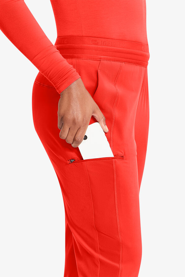 Infinity GNR8 Women's 4-Pocket STRETCH Rib-Knit Internal Drawstring Cargo Jogger Scrub Pants - Firebird - 2