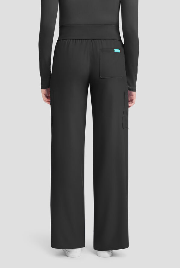 Med Couture Insight Women's 5-Pocket Ruched High Waisted Wide Leg Cargo Scrub Pant - Black - 4
