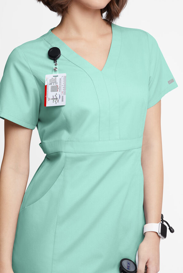 Butter-Soft Originals Women's 4- Pocket V-Neck Empire Waist Dress - Water Mint - 2