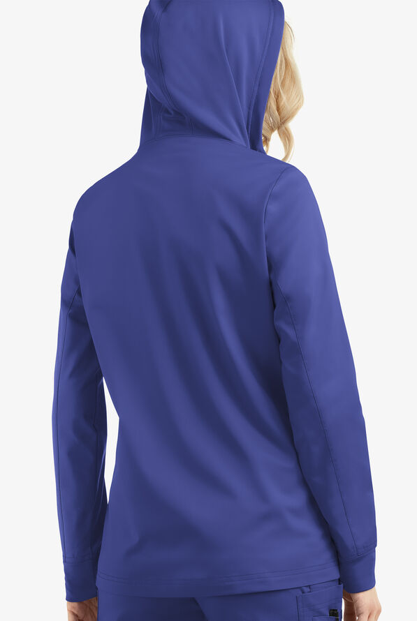Butter-Soft STRETCH Women's 3-Pocket Zip-Front with Cozy Knit Hood and Trim Scrub Jacket - Galaxy - 4
