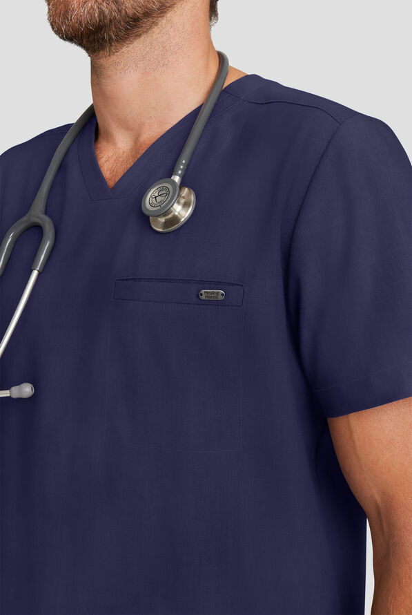 Camisa m&eacute;dica Healing Hands Quest STRET CH con cuello en V y 1 bolsillo para hombre - Navy - 3