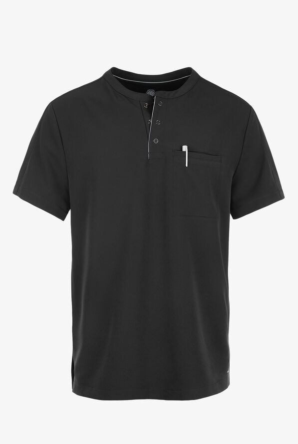 360 by Healing Hands Shane Men's 1-Pocket STRETCH Henley Scrub Top - Black - 1