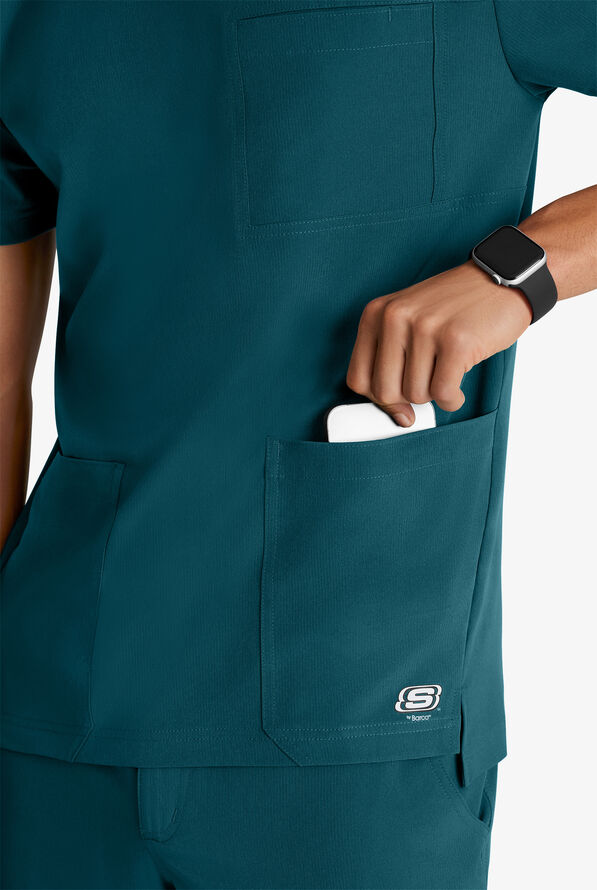 Skechers by Barco Thesis Men's 3-Pocket STRETCH Tuck In V-Neck Scrub Top - Bahama Blue - 3