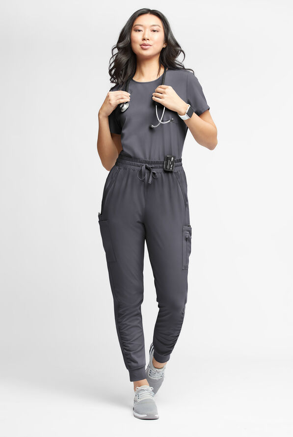 WhisperLite Calla Women's 6-Pocket Ruched Leg Cargo Scrub Pants - Pewter - 2