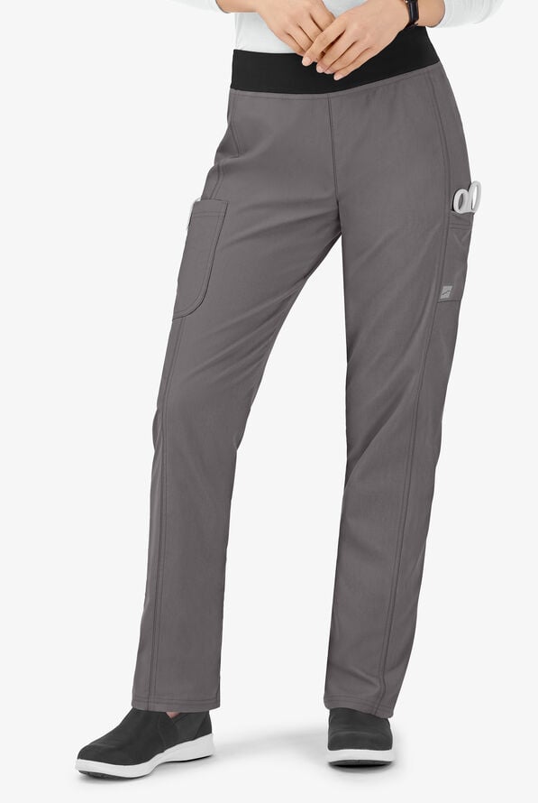 Butter-Soft Core Women's 5-Pocket Yoga Inspired Scrub Pants - Petite - Grey Stone/Black - 1