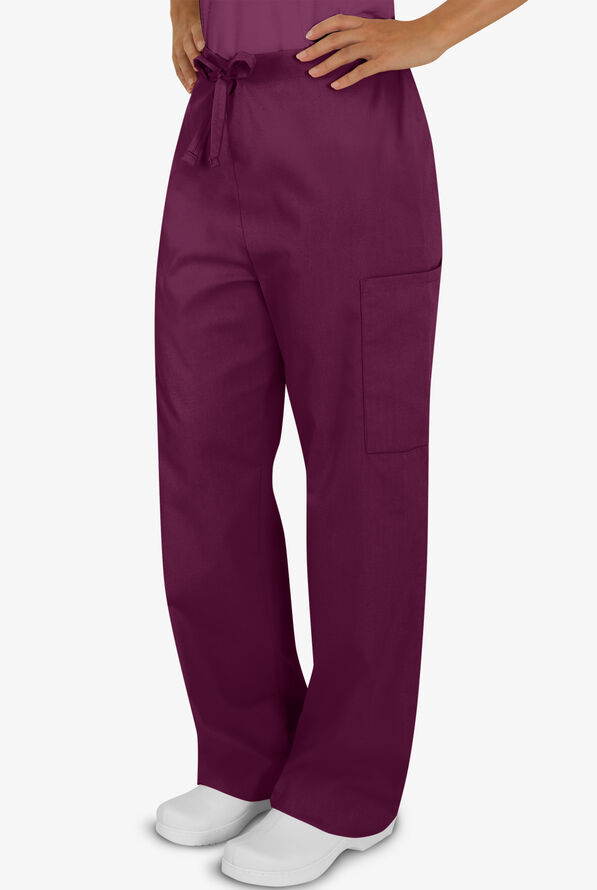 Butter-Soft Core Unisex 4-Pocket Drawstring Scrub Pants - Tall - Wine - 1