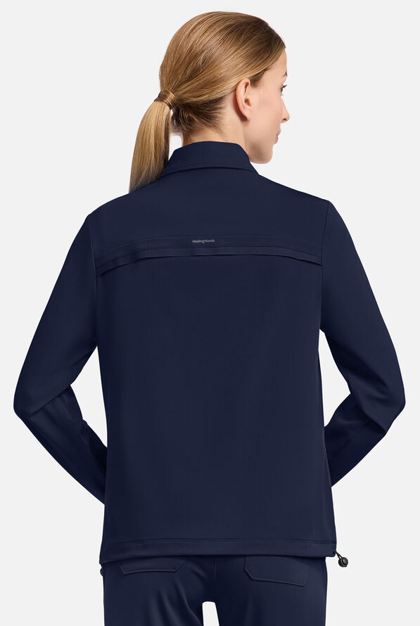 HH Works by Healing Hands Women's 7-Pocket STRETCH Shirt Collar Zip Front Scrub Jacket - Navy - 3