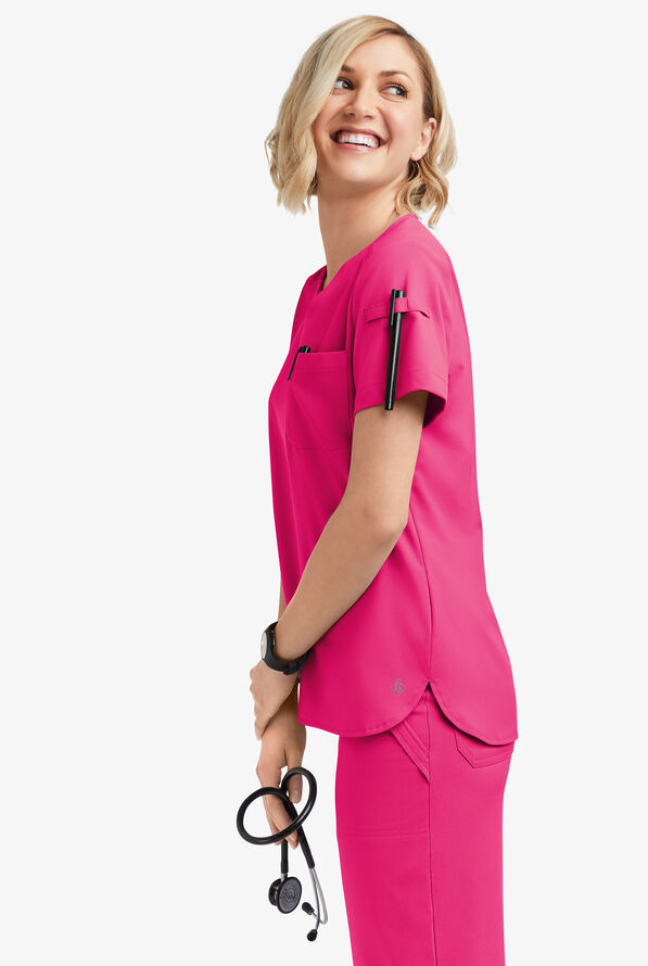 Blusa m&eacute;dica Easy STRETCH Nikki con cuello festoneado y 1 bolsillo para mujer - Flirt - 2