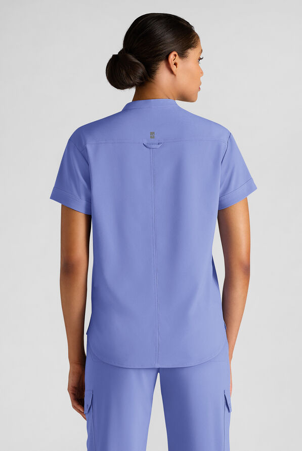 Easy STRETCH Bella Women's 1-Pocket Henley Scrub Top - Ceil Blue - 2
