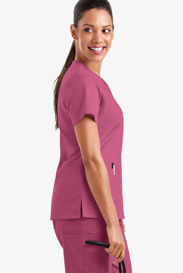 Butter-Soft STRETCH Women's 4-Pocket Sweetheart Neck Scrub Top - Berry Haze - 4