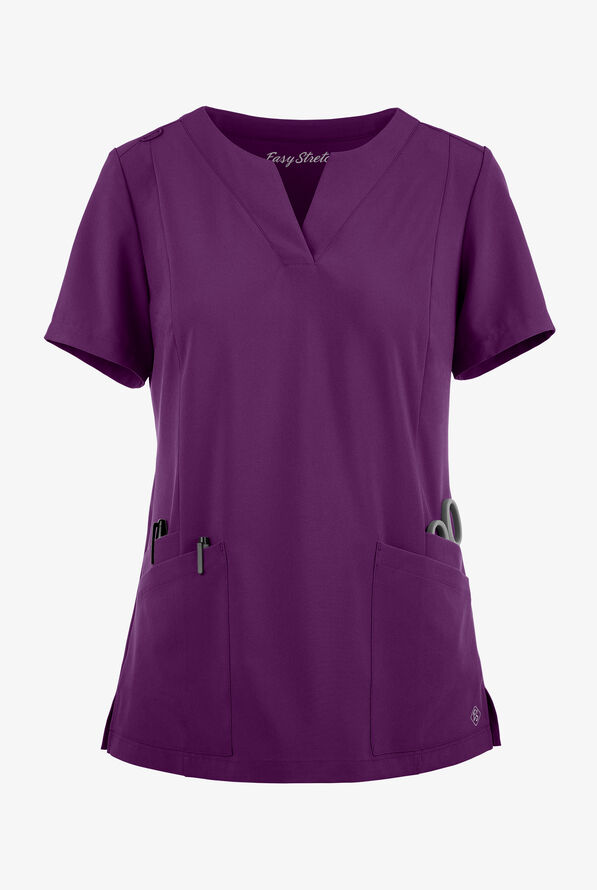 Blusa médica Easy STRETCH Chrisette de corte moderno con 4 bolsillos y escote femenino para mujer - Eggplant - 1
