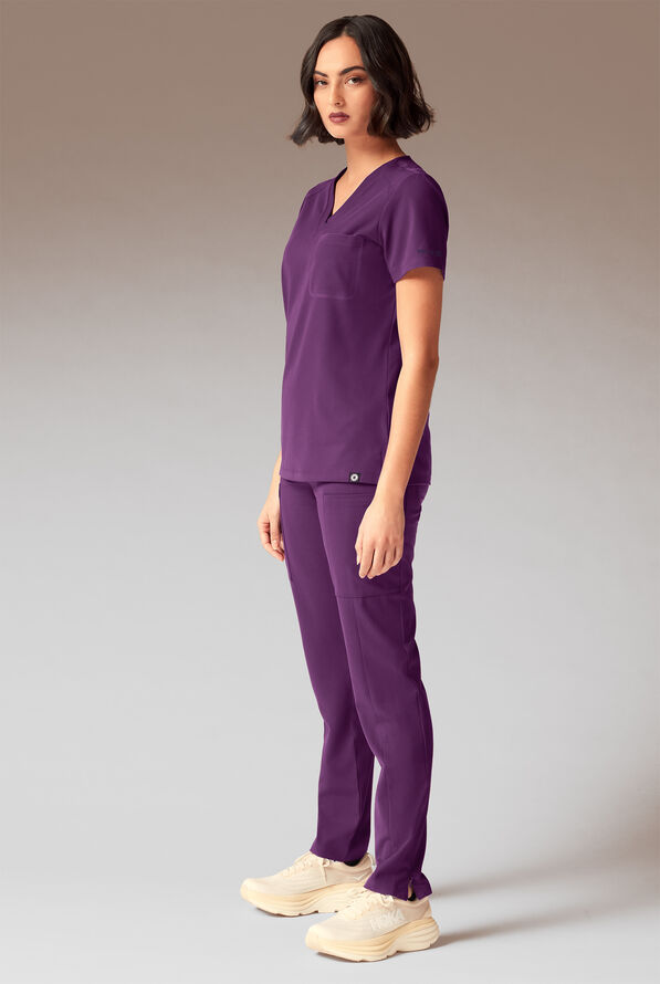 Hypothesis Meta-Base Women’s Single Pocket V-Neck Tuck In/Wear Out Scrub Top - Eggplant - 2