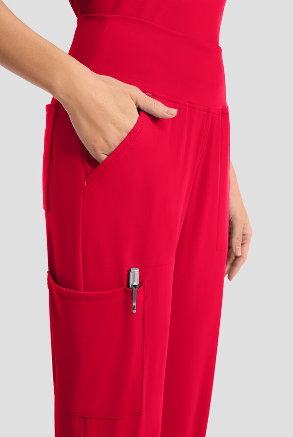 Cherokee Achieve Women's 5-Pocket STRETCH Cargo Jogger Knit Scrub Pants - Petite - Red - 2