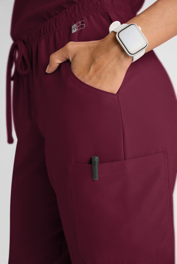 Easy STRETCH Women's 8-Pocket Scrub Set - Petite - Wine - 8