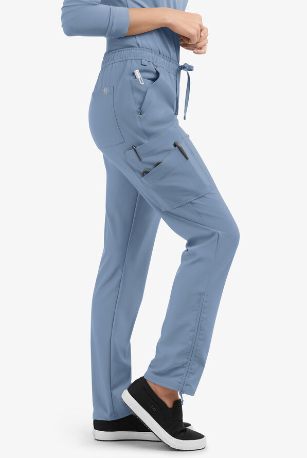 Easy STRETCH Halle Women's 11-Pocket Ruched Leg Jogger Scrub Pants - Petite - Indigo Batik - 2