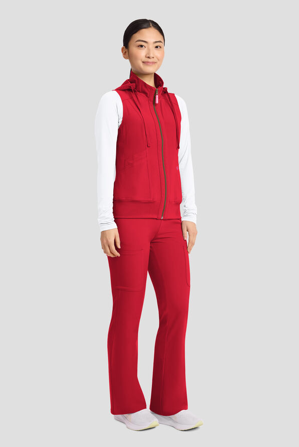 Med Couture Amp Women's 4-Pocket STRETCH Zip Front Removable Hoodie Scrub Vest - Solar Flare - 7