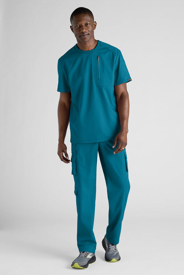 Advantage STRETCH Men's 3-Pocket Crew Neck Scrub Top - Caribbean Blue - 8