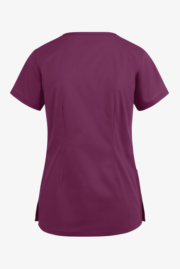 Blusa m&eacute;dica UA Butter-Soft STRETCH estilo cruzado con cuello en V y 3 bolsillos para mujer - Wine - 4