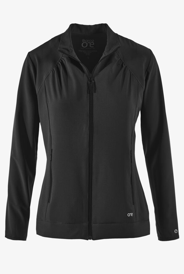 Barco One Endure Women's 2-Pocket STRETCH Zip Front Scrub Jacket - Black - 1