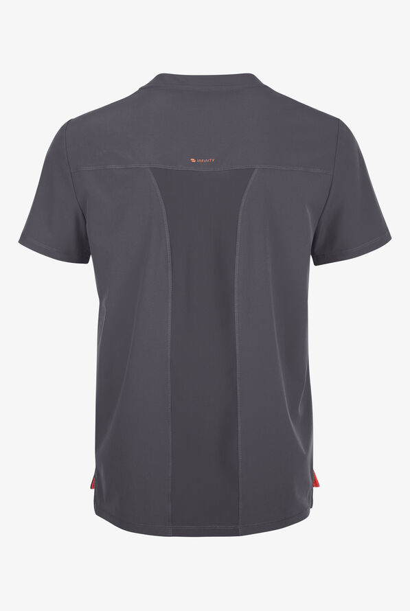 Infinity GNR8 Men's 1-Pocket STRETCH Rib-Knit Panel V-Neck Scrub Top - Pewter - 2