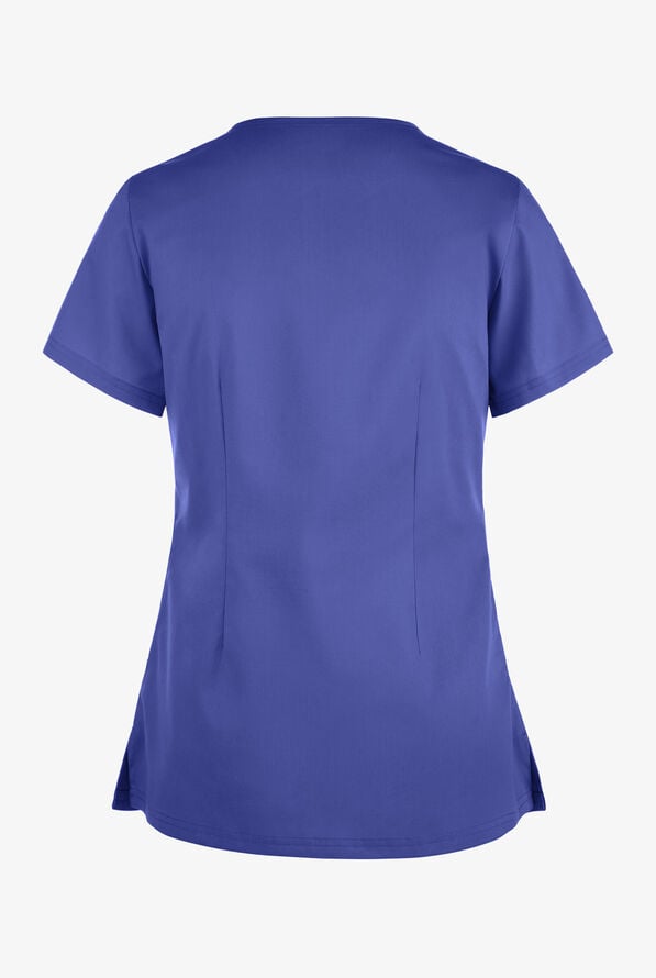 Blusa m&eacute;dica Butter-Soft STRETCH con cuello asim&eacute;trico tipo ojo de cerradura y 2 bolsillos para mujer - Amparo Blue - 2