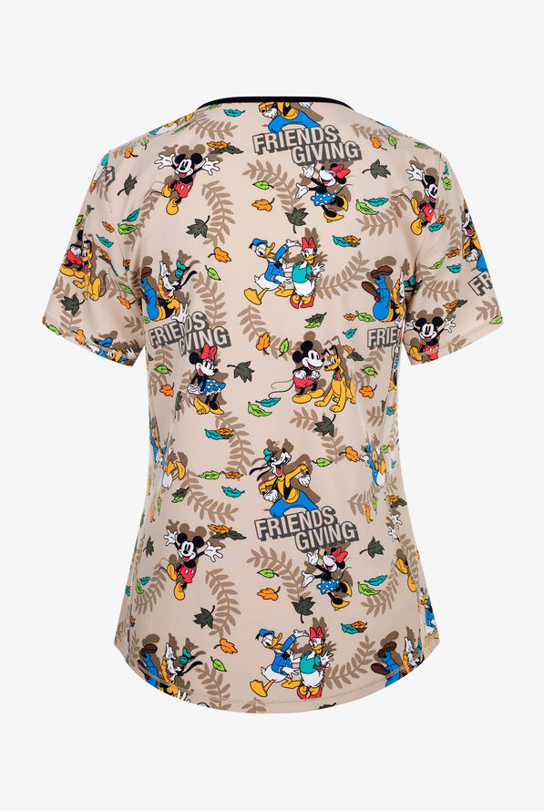 Tooniforms Disney's Goofy Giving Women's 2-Pocket STRETCH V-Neck Print Scrub Top - null - 2