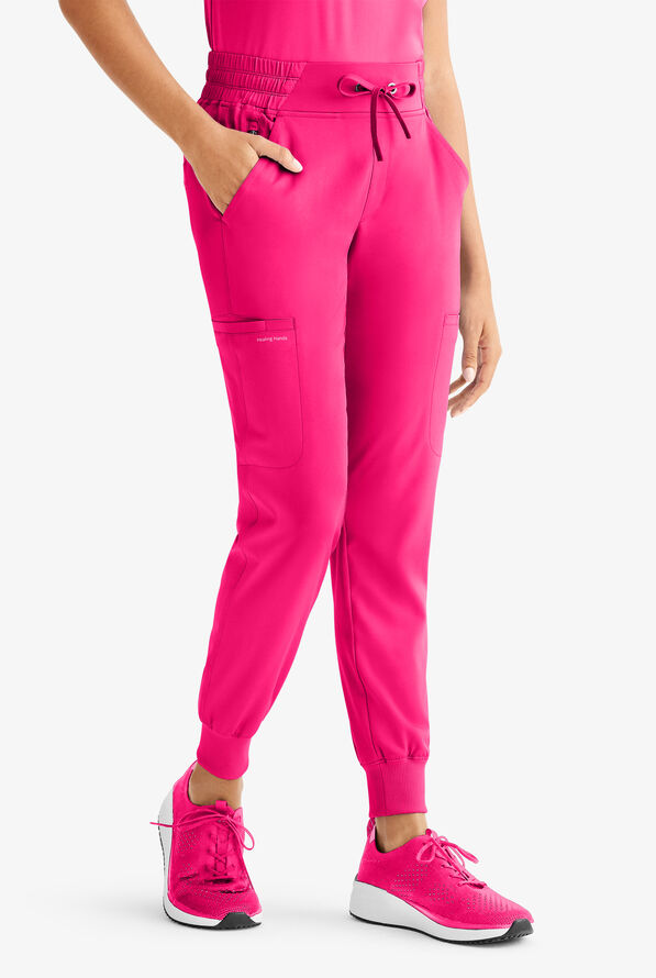 HH Works by Healing Hands Rhea Women's 6-Pocket STRETCH Cargo Jogger Scrub Pants - Carnation Pink - 1