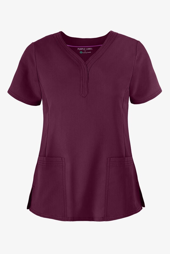 Healing Hands Purple Label Jane Women's 2-Pocket STRETCH Scrub Top - Wine - 1