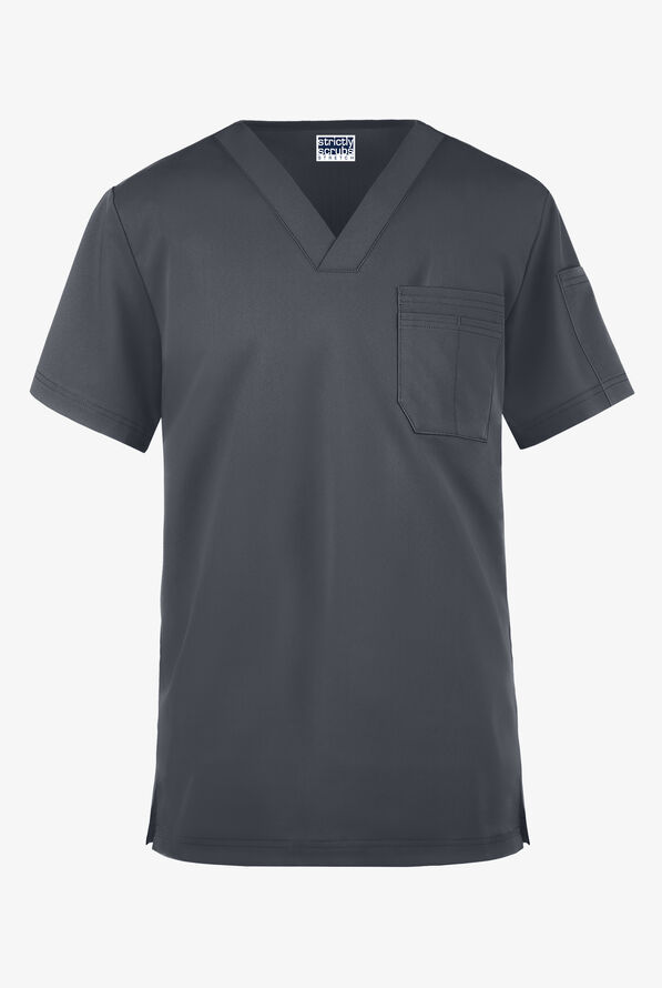 Strictly Scrubs Men's 4-Pocket V-Neck Scrub Top - Pewter - 1