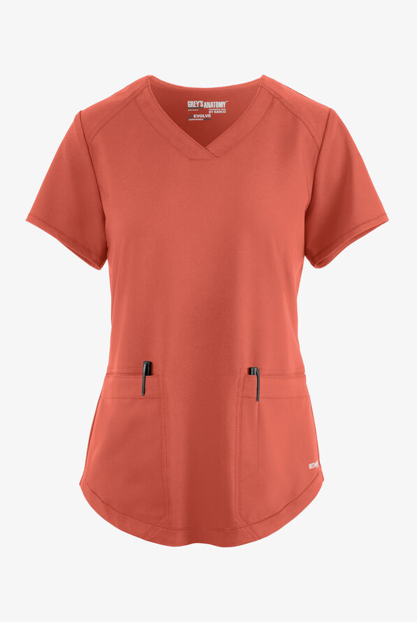 Grey's Anatomy by Barco Evolve STRETCH Rhythm Women's 2-Pocket V-Neck Scrub Top - Sedona Red - 1
