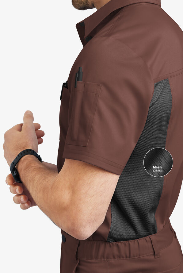Camiseta médica estilo poloUA Advantage STRETCH con paneles de malla y 2 bolsillos para hombre - French Roast / Black - 2