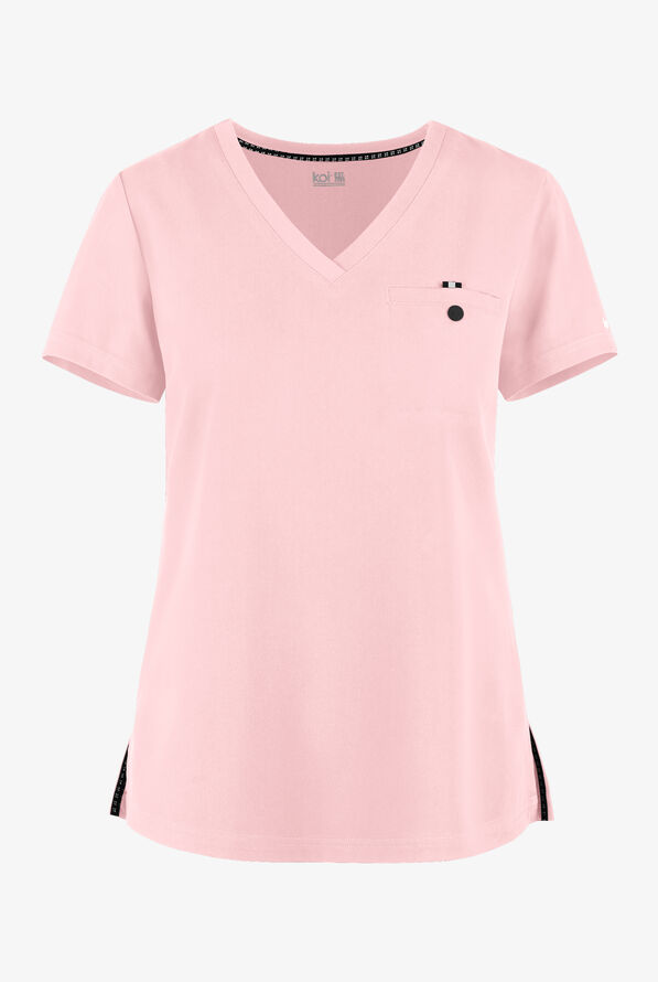 Blusa médica koi Next Gen Ready to Work STRETCH con cuello en V y 1 bolsillo para mujer - Pink Dream - 1