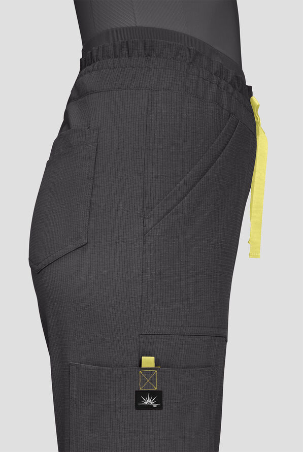 koi Solis Freda Women's 8-Pocket STRETCH Rib-Knit Double Waist Straight Leg Cargo Scrub Pant - Charcoal - 3