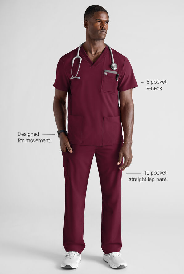 Easy STRETCH Men's Scrub Set - Wine - 2