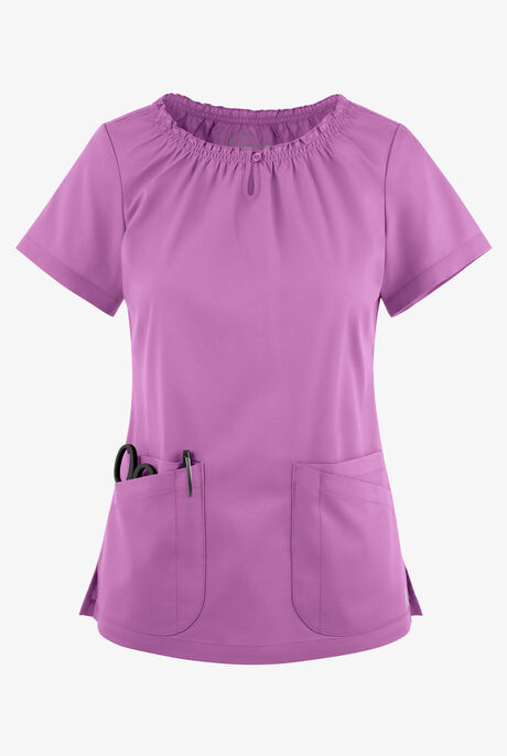 Blusa médica UA Butter-Soft STRETCH estilo campesina con mangas cortas y 6 bolsillos para mujer