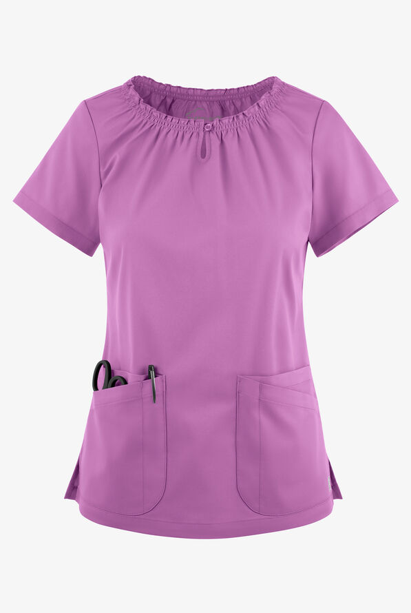 Blusa médica UA Butter-Soft STRETCH estilo campesina con mangas cortas y 6 bolsillos para mujer - Orchid - 1