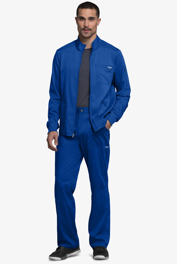 Cherokee Workwear Revolution Men's 5-Pocket STRETCH Zip Front Scrub Jacket - Royal - 2