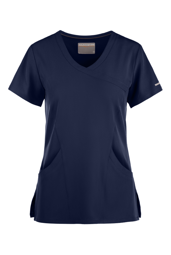 Blusa médica Skechers by Barco Reliance STRETCH estilo cruzado con 3 bolsillos para mujer - Navy - 1