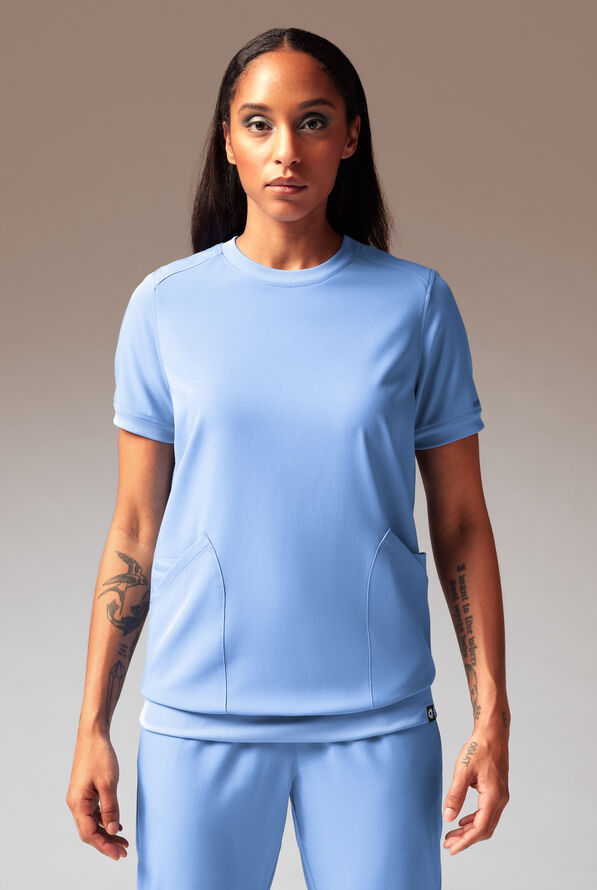 Blusa médica Hypothesis Kentica con cuello redondo y 4 bolsillos para mujer - Ceil Blue - 1