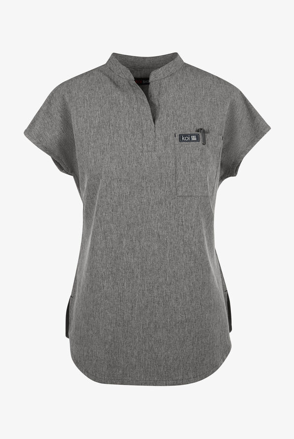 koi Basics Ari Women's 1-Pocket STRETCH Dolman Sleeve Mandarin Collar Scrub Top - Heather Grey - 1