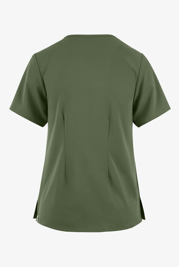 Wink Renew Women's 1-Pocket STRETCH Button Placket Tuck In Scrub Top - Olive - 2