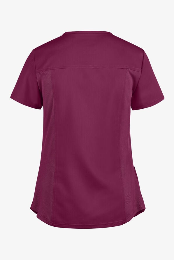 Dickies Balance Women's 5-Pocket STRETCH V-Neck Knit Panel Scrub Top - Wine - 2