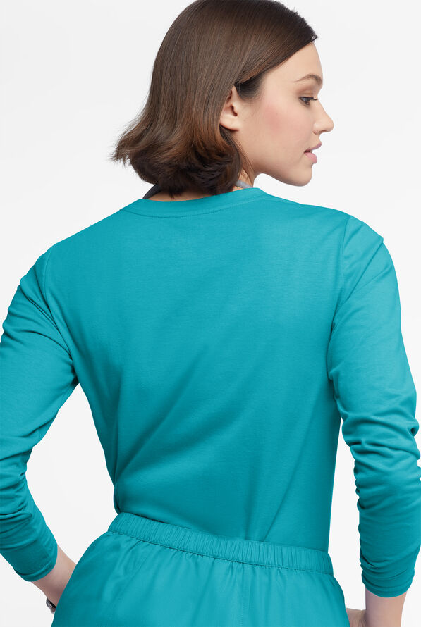 Butter-Soft Originals Women's STRETCH Cotton-Rich Long Sleeve Crew Neck Knit Underscrub - Teal - 3