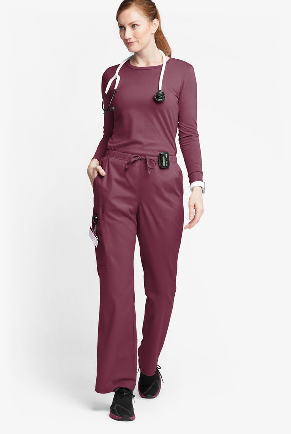 Butter-Soft Originals Women's 6-Pocket Mid Rise Flare Leg Scrub Pants - Tall - Wine - 4