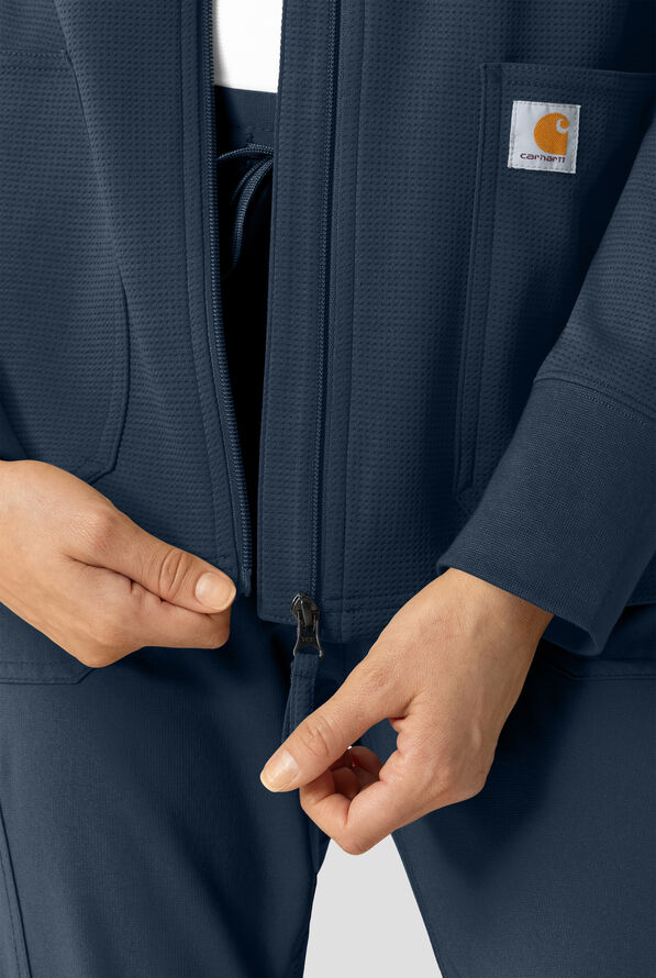 Carhartt Force Rugged Flex Women's 4-Pocket Zip Waffle Hoodie Scrub Jacket - Navy - 3