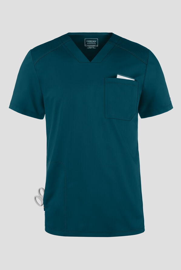 Camisa m&eacute;dica Cherokee Workwear Revolution STRETCH con cuello en V y 2 bolsillos para hombre - Caribbean Blue - 1